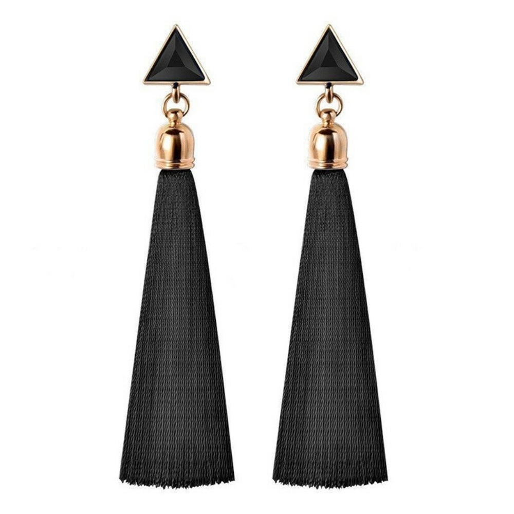 Long Black & Gold Tassle Earrings